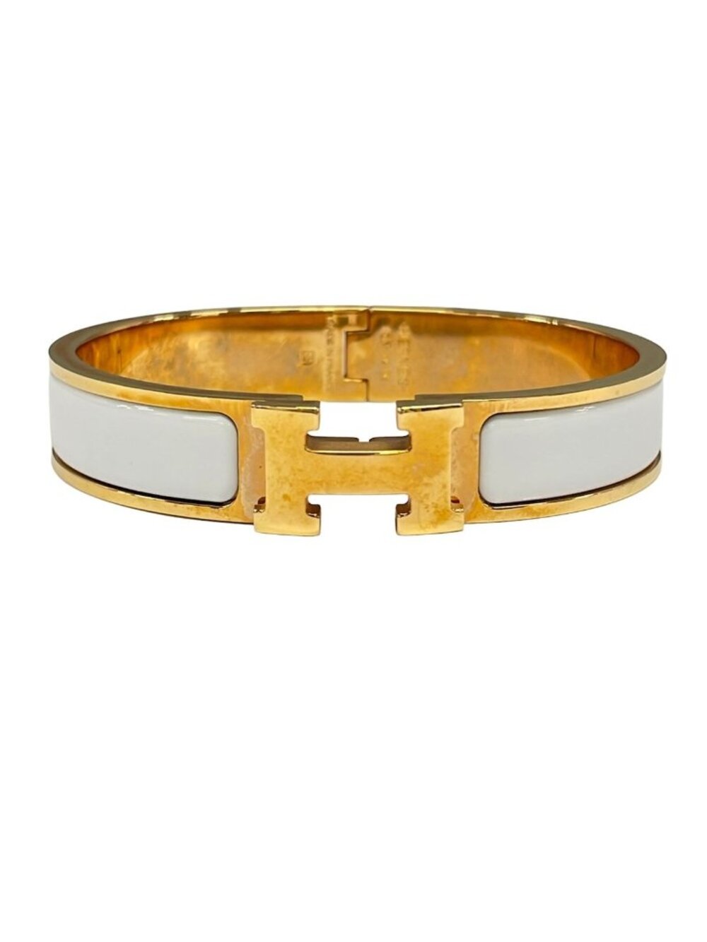 Hermes Bangle Clic H Gold White Bracelet